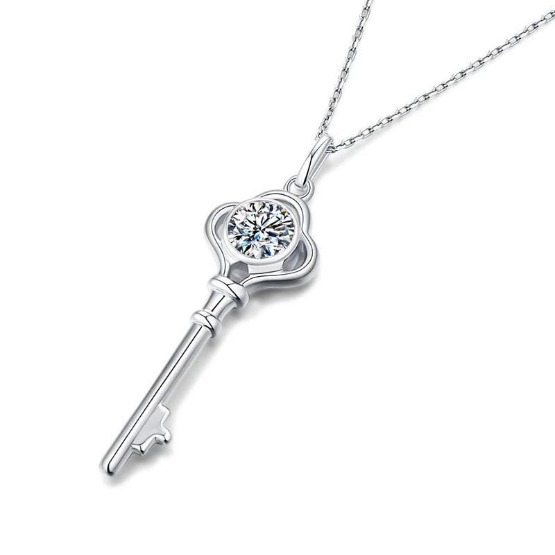 Eternal Sparkles Key Moissanite Pendant Necklace in 925 Sterling Silver 