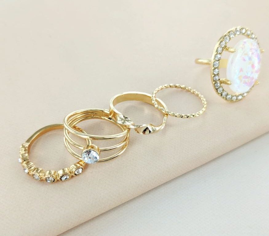 Eternal Sparkles Opal and Jewels Stone Ring Set