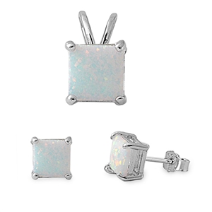 Silver White Lab Opal Set from Sidney Imports