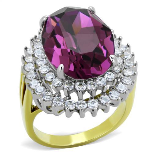 Stainless Steel Two-Tone IP Gold Top Grade Crystal Amethyst Purple Statement Ring from CeriJewelry