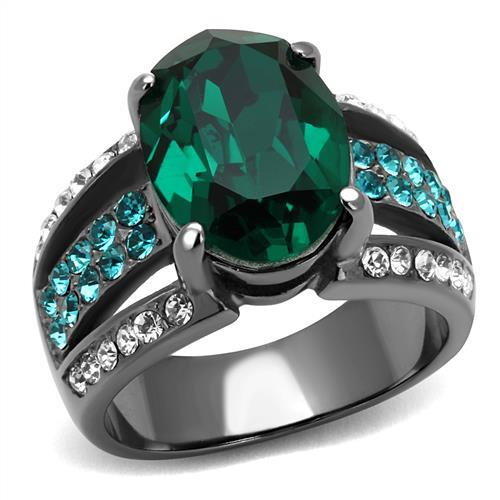 Stainless Steel IP Light Black Top Grade Crystal Emerald Ring from CeriJewelry