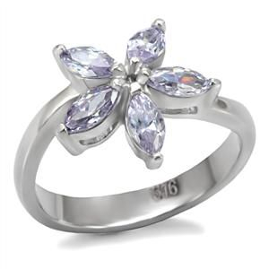 CeriJewelry CJ7774OS Wholesale Stainless Steel Light Amethyst Cubic Zirconia Flower Ring