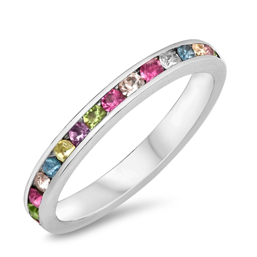 Sterling Silver Multi-Colored CZ Eternity Ring from Sidney Imports