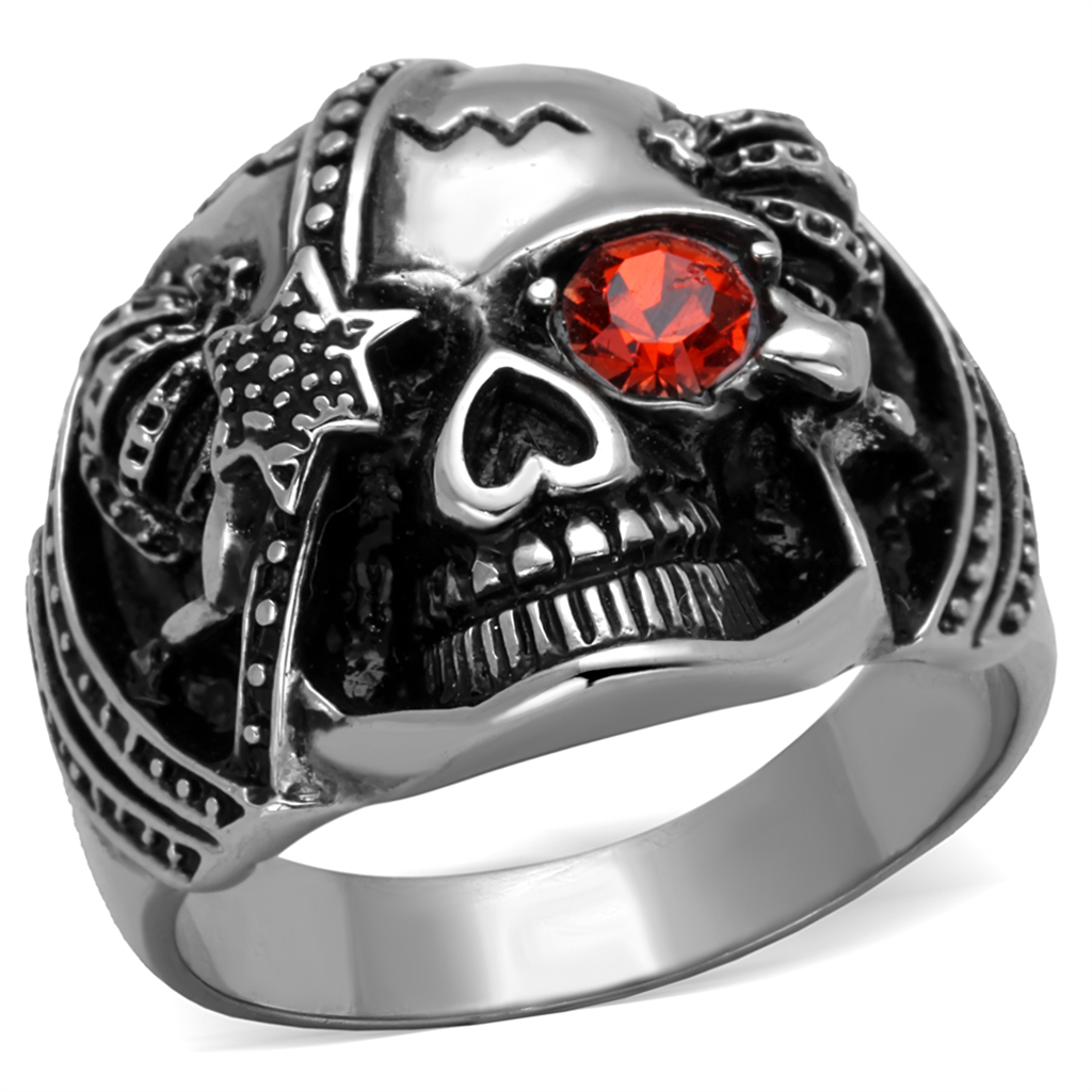 Skull Ring with Red-Orange Crystal Eye from CeriJewelry