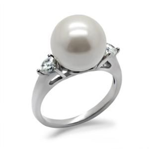 Stainless Steel White Pearl Raised Setting Cocktail Ring from CeriJewelry
