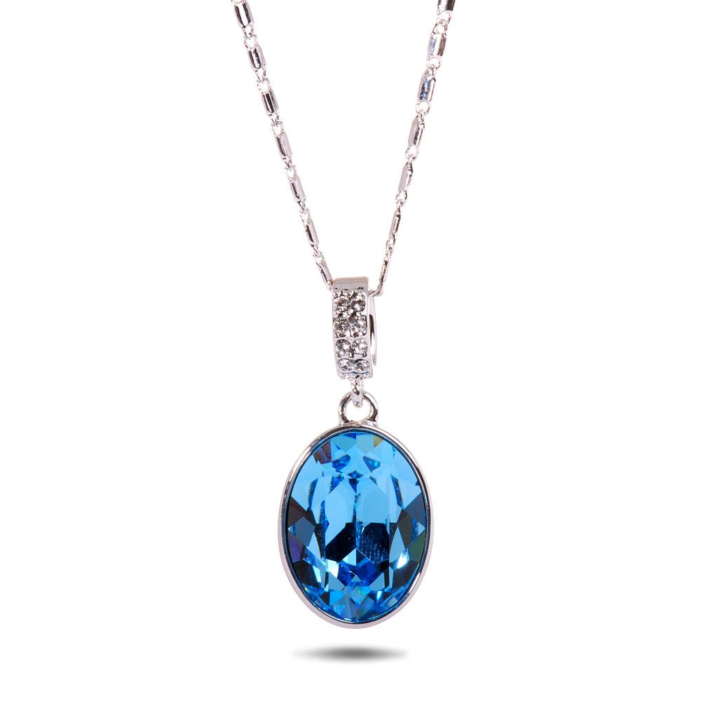 Blue Swarovski Oval Pendant Necklace