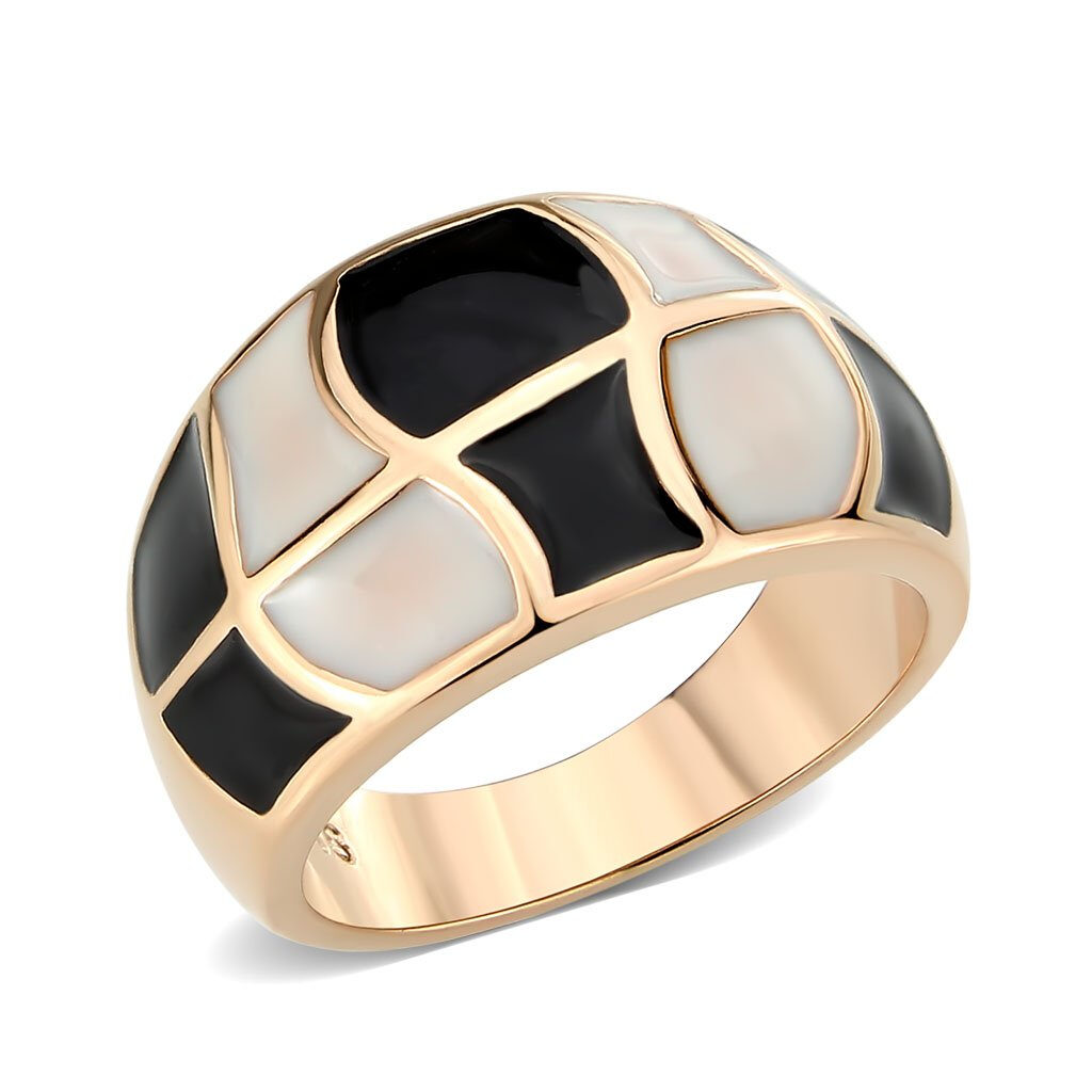Rose Gold Plated Stainless Steel Black and White Dome Ring from CeriJewelry