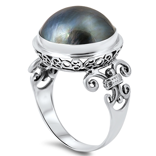 Black Mabe Pearl Silver Ring from Sidney Imports