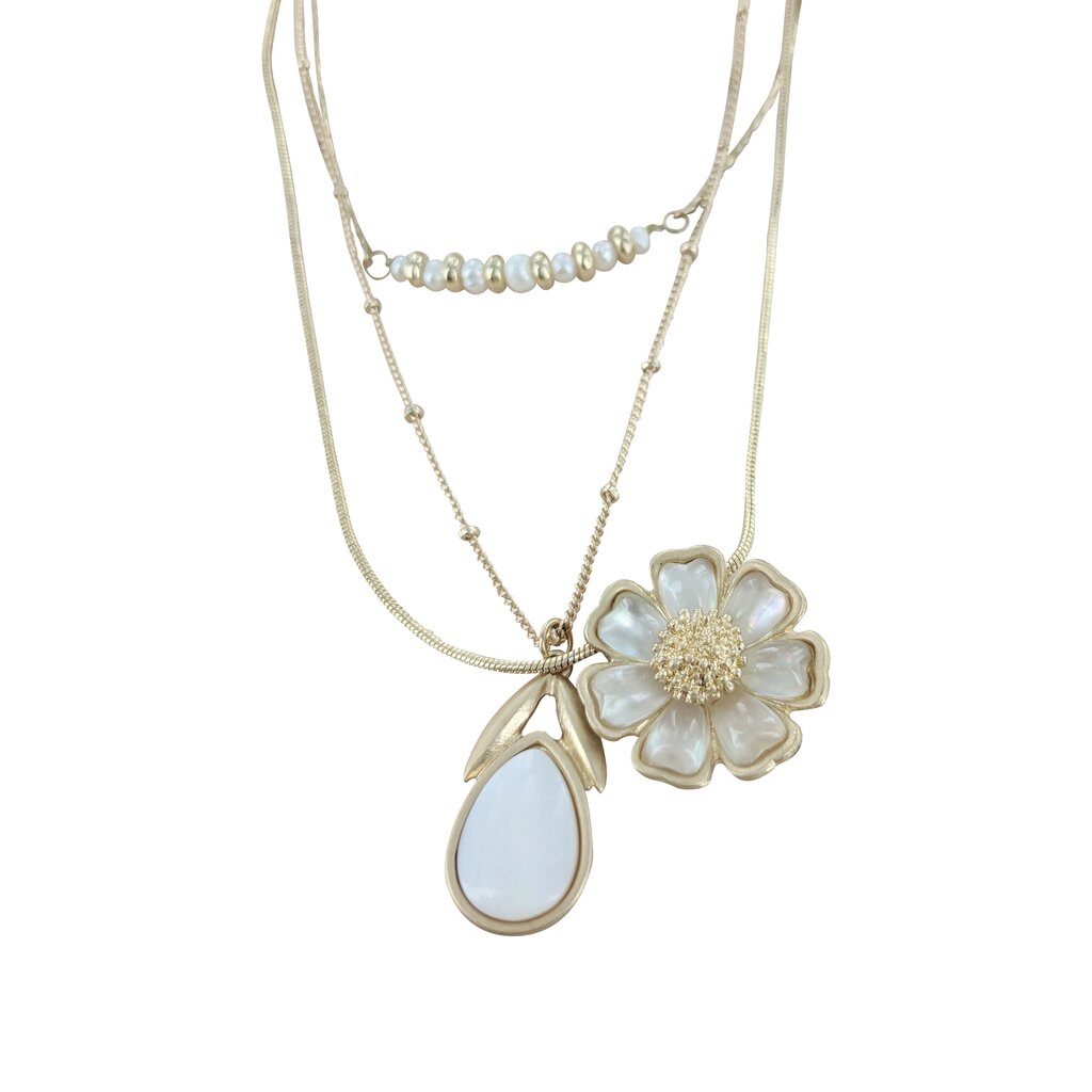 Triple Strand and Pearl Daisy Necklace
