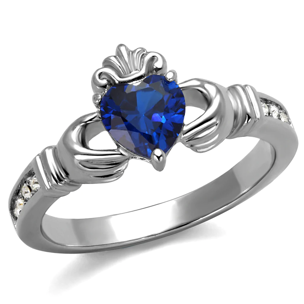 CJE2093 Synthetic Blue Spinel Claddagh Ring