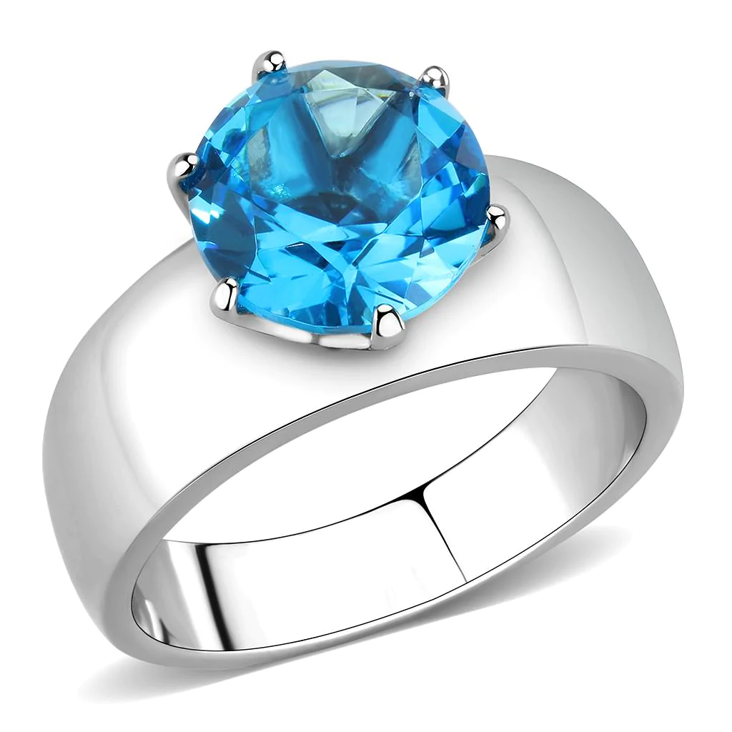 CJ52003 Synthetic Sea Blue Round Solitaire Ring