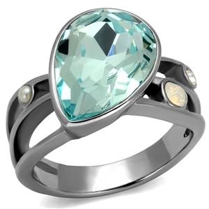 CJE2502 Pear Shape Sea Blue Crystal Cocktail Ring