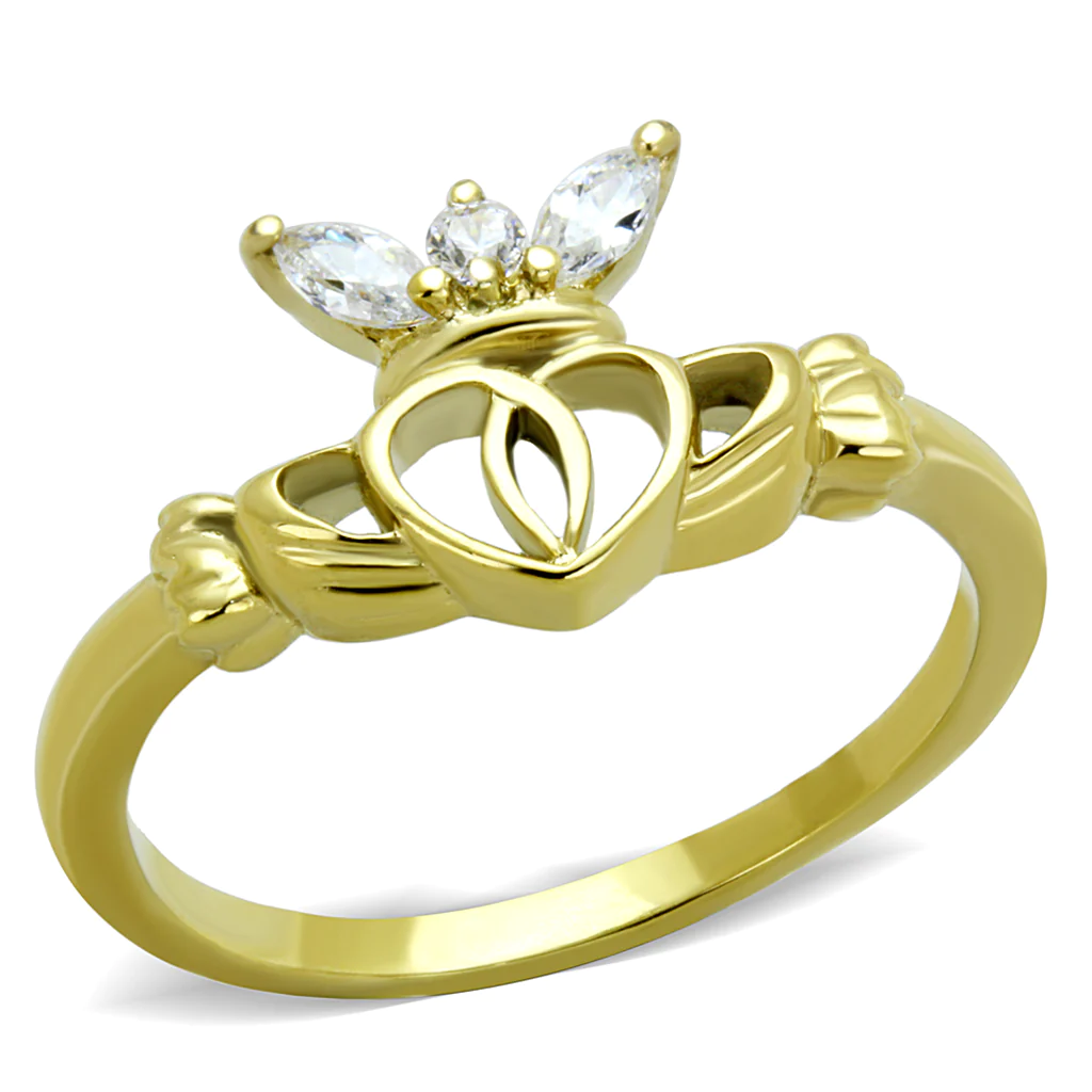 CZ Gold Plated Heart and Hands Ring
